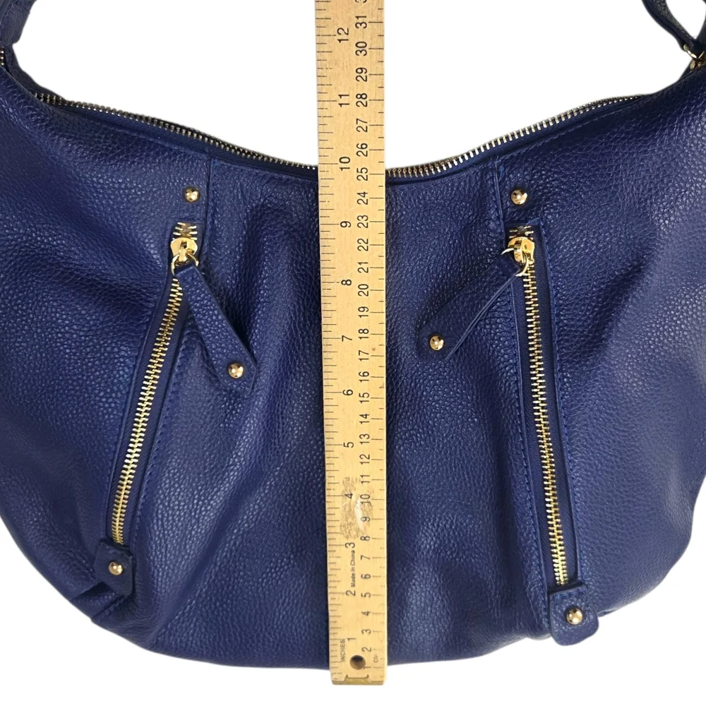 Kirsten Bell For Erica Anenberg Genuine Leather Tribeca Hobo Bag Blue Gold Zip